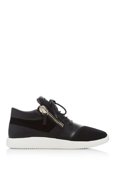 Shop Giuseppe Zanotti Black Leather Sneakers With Zip Detail