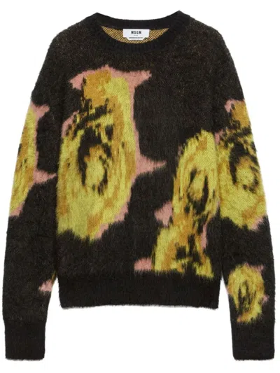 Msgm Underground Pixelled Roses Jersey In Black