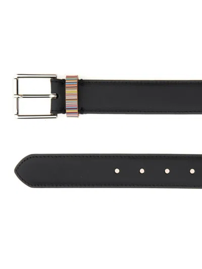 Paul Smith Leather Signature Stripe Belt In Black
