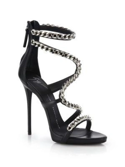 Shop Giuseppe Zanotti Chain-wrapped Leather Sandals In Black