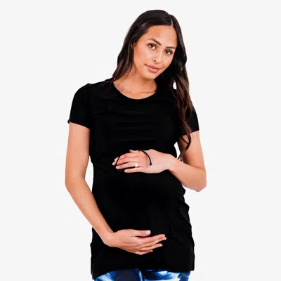 Calypsa Women's Plus Nikki Nursing And Maternity Short Sleeve Swim Tunic In Black