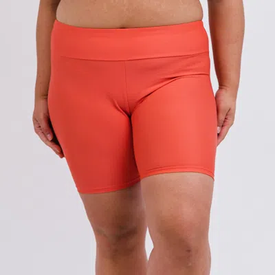 CALYPSA WOMEN'S PLUS HIGH WAISTED MID-THIGH SWIM SHORTS 