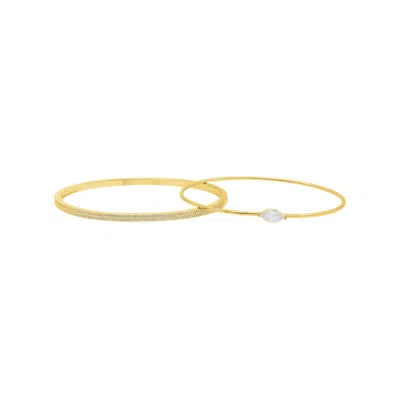 Adornia Gold Marquis And Pave Stacking Bangle Bracelet Set In Gold