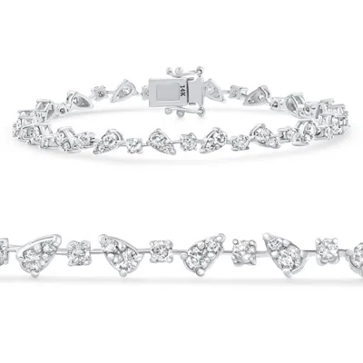 Pompeii3 3.43ct 14k White Gold Natural Real Diamond Pear Frame Tennis Bracelet 7" Women's In Multi