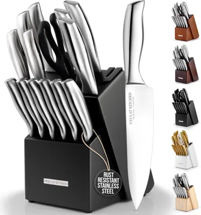 ZULAY KITCHEN 15 PIECE STAINLESS STEEL KNIFE SET WITH BLOCK AND SHARPENER 