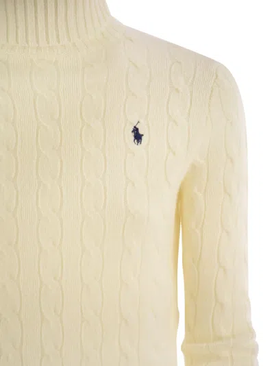 Polo Ralph Lauren Wool And Cashmere Cable-knit Turtleneck Sweater In Cream