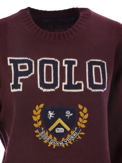 Polo Ralph Lauren Fitted Rugby-inspired Pullover With Embroidered Crest In Bordeaux