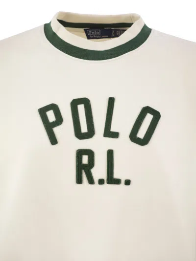 Shop Polo Ralph Lauren Cotton Blend Sweatshirt With Logo In White/green