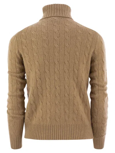 Polo Ralph Lauren Wool And Cashmere Cable-knit Turtleneck Sweater In Caramel