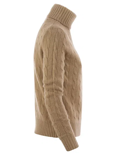 Polo Ralph Lauren Wool And Cashmere Cable-knit Turtleneck Sweater In Caramel