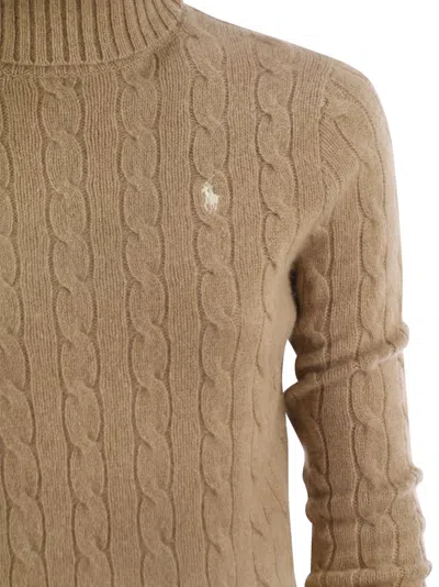 Polo Ralph Lauren Wool And Cashmere Cable-knit Turtleneck Sweater In Caramel