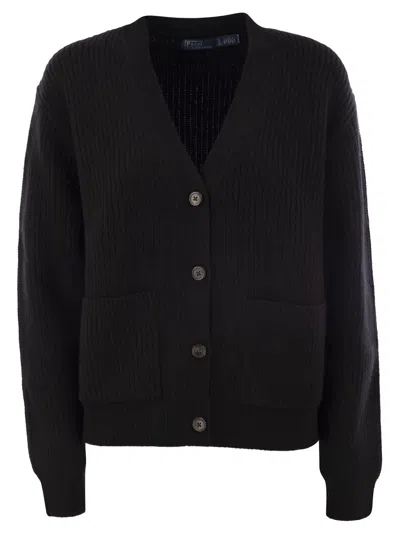 Polo Ralph Lauren Wool And Cashmere V-neck Cardigan In Black