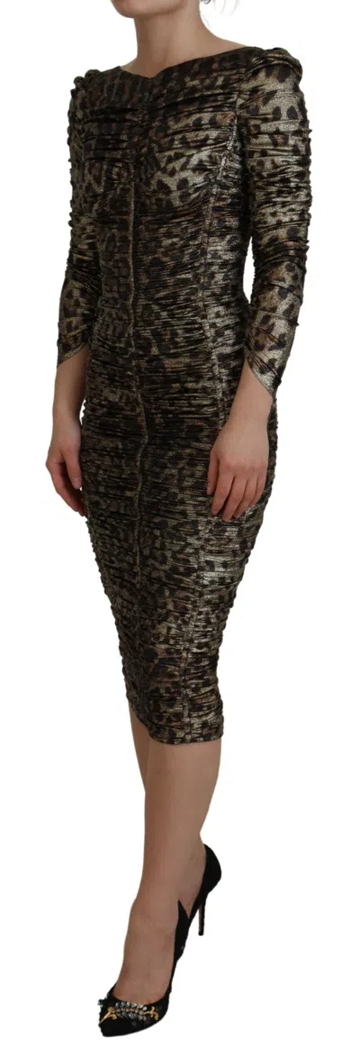 Dolce & Gabbana Elegant Leopard Print Midi Bodycon Dress In Multicolor