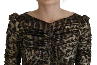 Dolce & Gabbana Elegant Leopard Print Midi Bodycon Dress In Multicolor