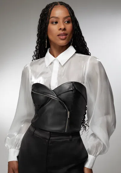 Bebe X Ciara Symmetric Zipper Vegan Leather Corset In Black