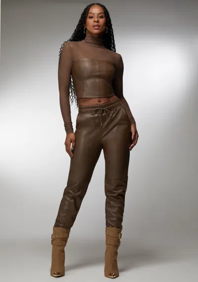 Bebe X Ciara Natural Waist Vegan Leather Jogger In Chestnut