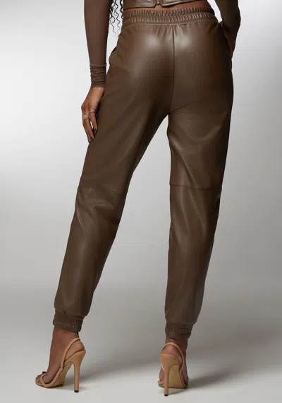 Bebe X Ciara Natural Waist Vegan Leather Jogger In Chestnut