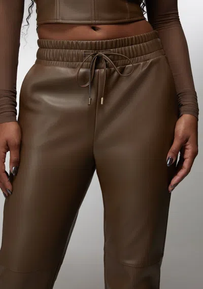 Bebe X Ciara Natural Waist Vegan Leather Jogger In Chestnut