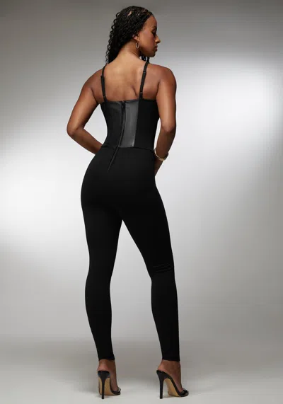 Bebe X Ciara Vegan Leather Combo Ring Detail Pdr Catsuit In Black