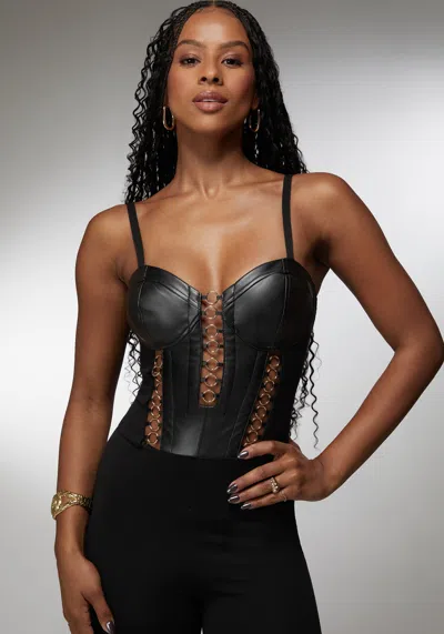 Bebe X Ciara Vegan Leather Combo Ring Detail Pdr Catsuit In Black