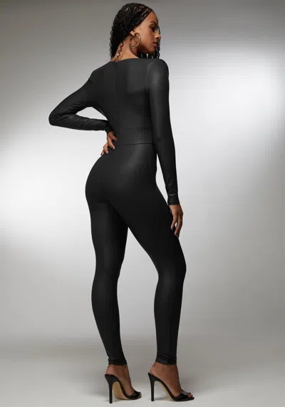 Bebe X Ciara Plunging V-neck Metal Trim Detail Catsuit In Black