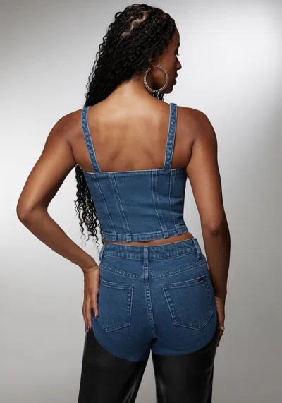 Bebe X Ciara Zip Front Denim Bustier In True Blue Wash