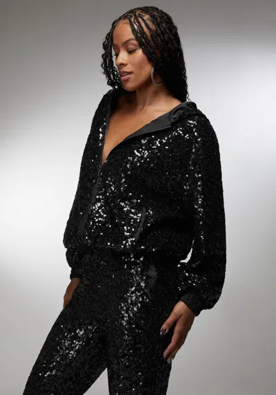 Bebe X Ciara Sequin Hoodie Jacket In Black