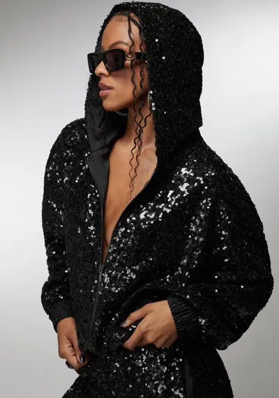 Bebe X Ciara Sequin Hoodie Jacket In Black