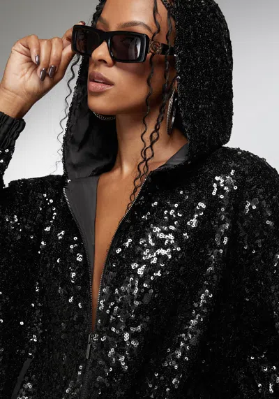 Bebe X Ciara Sequin Hoodie Jacket In Black