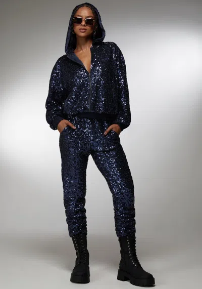 Bebe X Ciara Sequin Jogger In Midnight Blue