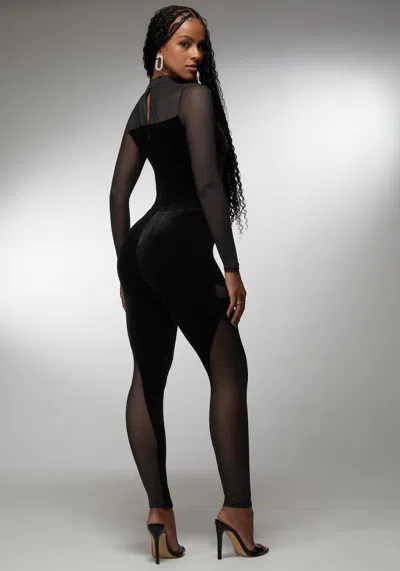 BEBE COMBO VELOUR AND MESH CATSUIT 