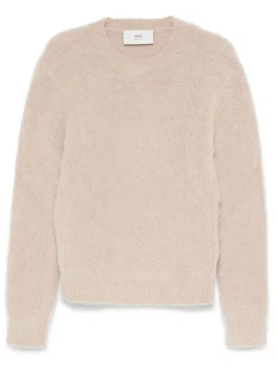 Ami Alexandre Mattiussi Ami Paris Chunky Hair Mohair Sweater In Beige