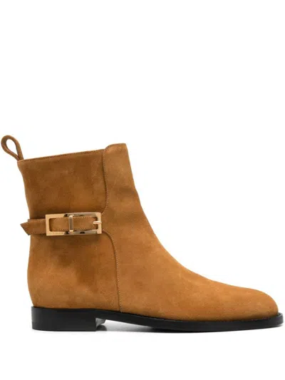 Sergio Rossi Ankle Boots In Calf Suede Material In Brown