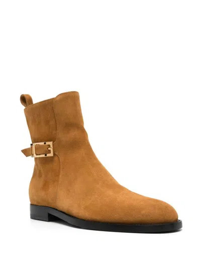 Sergio Rossi Ankle Boots In Calf Suede Material In Brown