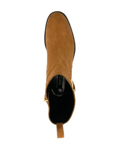 Sergio Rossi Ankle Boots In Calf Suede Material In Brown