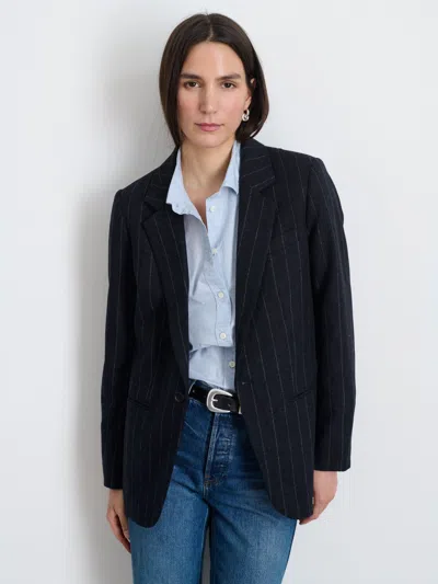 Alex Mill Soho Blazer In Chalk Stripe Wool In Charcoal