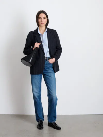 Alex Mill Soho Blazer In Chalk Stripe Wool In Charcoal