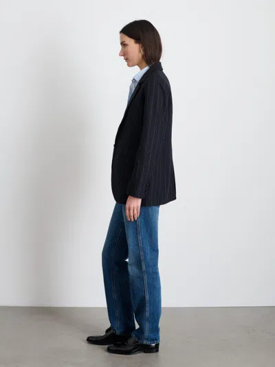 Alex Mill Soho Blazer In Chalk Stripe Wool In Charcoal