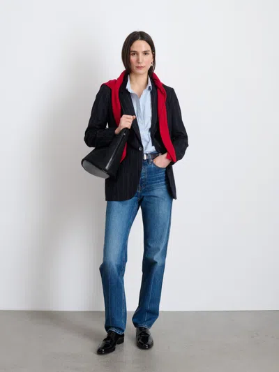 Alex Mill Soho Blazer In Chalk Stripe Wool In Charcoal