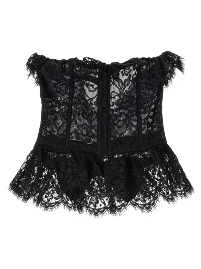 Alessandra Rich Strapless Bow-embellished Lace Bustier Top