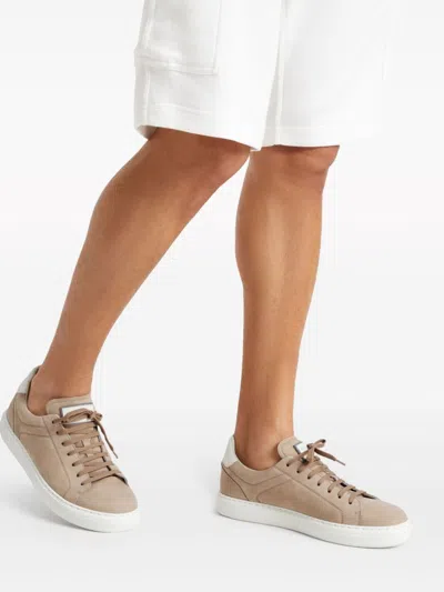 Shop Brunello Cucinelli Suede Leather Sneakers