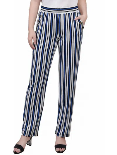 Ny Collection Petite Wide Waist Pull On Pants In Blue