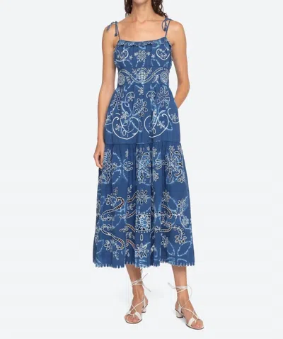 Sea Embroidery Sleeveless A-line Dress In Blue Liat In Blue