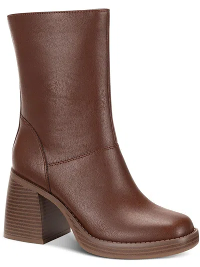 Sun + Stone Aleenn Womens Stacked Round Toe Mid-calf Boots In Brown