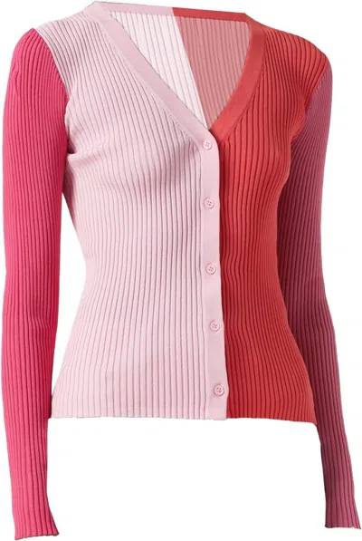 Staud Rib Cardigan In Red