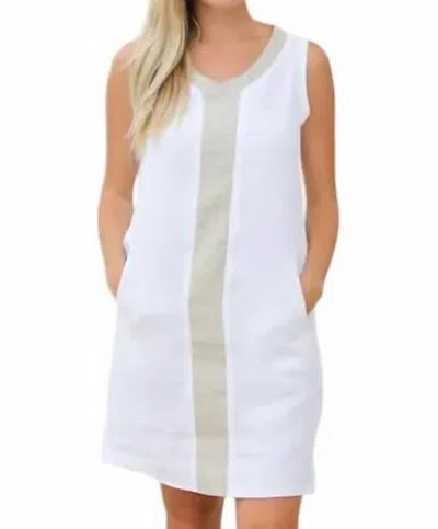 Ilinen V-neck Mini Dress With Gold Stripe In White In White