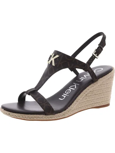 Calvin Klein Blanta Womens Faux Leather Wedge Espadrilles In Brown