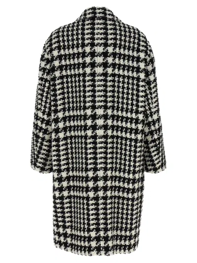 Dolce & Gabbana Black And White Coat With All-over Check Motiv In Wool Blend Woman