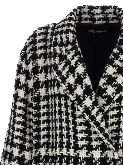 Dolce & Gabbana Black And White Coat With All-over Check Motiv In Wool Blend Woman