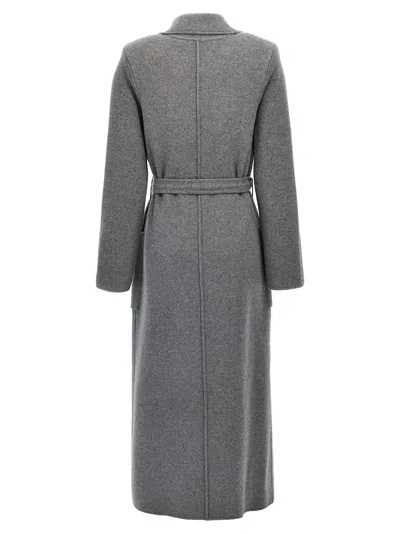 Elisabetta Franchi Steel Melange Belted Coat In Gray